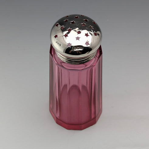 1910 年英國古董蔓越莓玻璃純銀蓋糖杯 Hukin&Heath